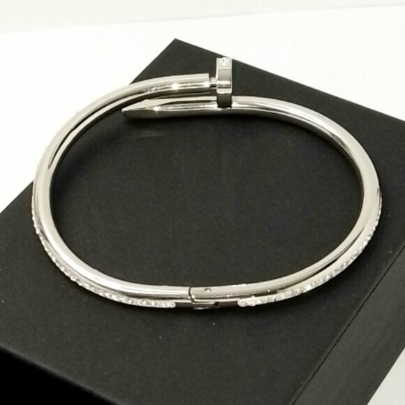 💎 Nail Bracelet with Cubic Zirconia 316L Steel 18K Gold Plated Trendy Jewelry - Picture 4 of 10